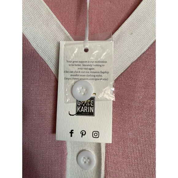 NWT Grace Karin Womens Button Down V-Neck Long Sleeve Cropped Sweater Pink 2XL - Picture 4 of 5